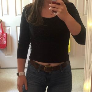 Black crop top quarter length sleeves
